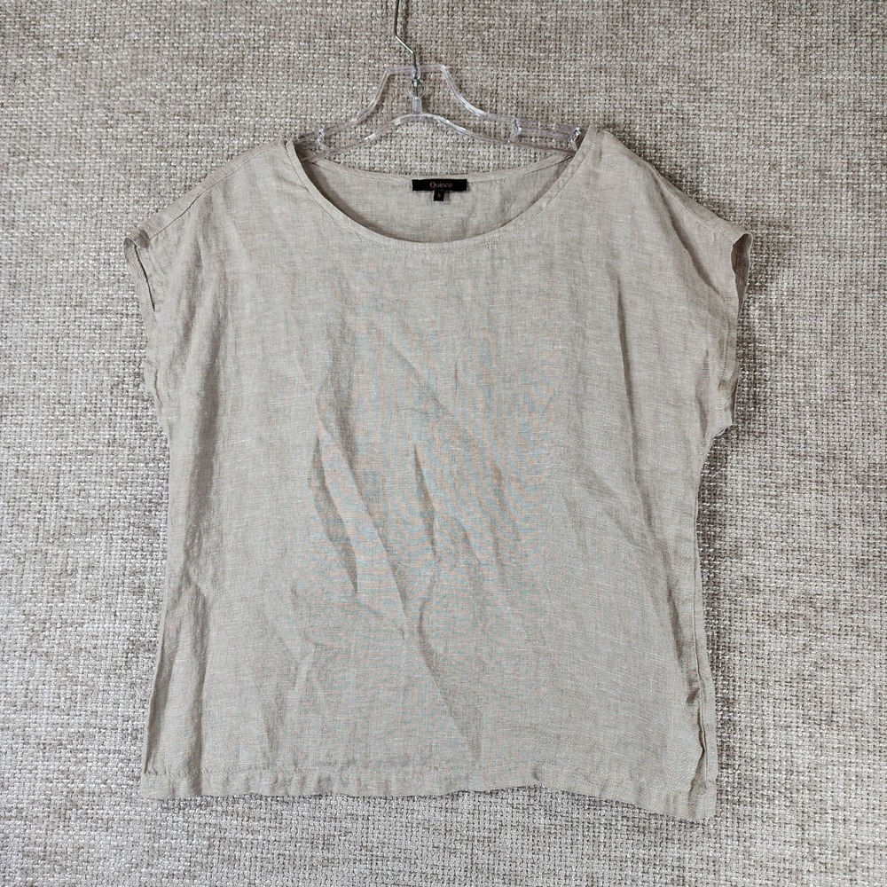 Quince 100% Linen Popover Top Blouse Womens S Natural Short Sleeve
